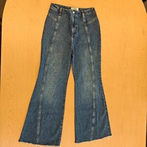 We the Free Denim Bellbottom Kickout Jeans Raw Hem women's 29 Boho High Rise